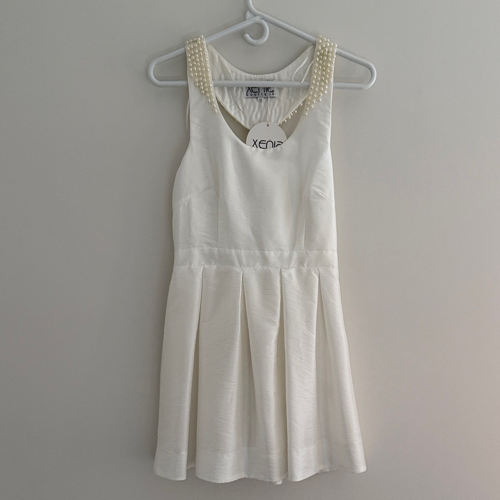 Women’s White Dress with Pearl Accents
